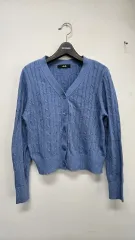 エッジ ブルー ケーブルニットカーディガン