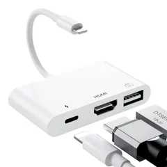 i-Phone HDMI 変換ケーブル 1080P hdmiポート+USB 高速ポート+Lightn-ing高速PD充電ポート 3in1 ライト-ニング usb カメラアダプタ ios13以降双方向転送 カメラカードリーダー 高速な写真とビデオ転送  ...