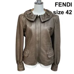 ●◆ フェンディ FENDI ラムレザージャケット 長袖 ショート丈 ラッフルカラー フロントジッパー ブラウン 42 M-L 11号 レディース Z6B581のサムネイル
