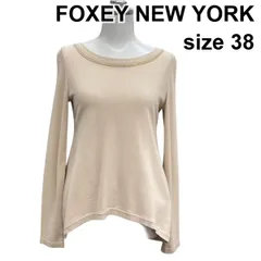 ◇ フォクシーニューヨーク FOXEY NEW YORK カットソー トップス 長袖 ボートネック 異素材 ベージュ 38 M ９号 レディース Z6B280のサムネイル