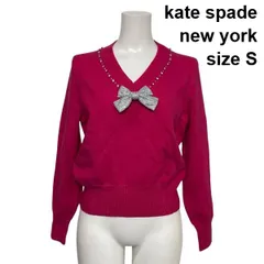 ◆ ケイトスペードニューヨーク kate spade エンベリッシュド Vネックセーター ニット 長袖 リボン ビジュー 毛混 S 7号 レディース S6B144のサムネイル