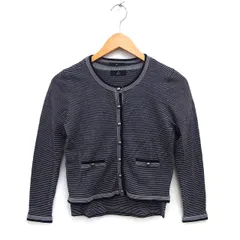 イネド INED アンサンブルニット ツインニット ボーダー カーディガン クロップド クルーネック ウール混 セーター 長袖 半袖 9 グレー /NT11