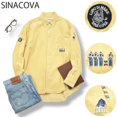 90s ヴィンテージ シナコバ SINACOVA 長袖 細畝 コーデュロイ ボタンダウン シャツ シングルポケット ラウンドヘム 刺繍 M イエロー マリン カジュアル シティールック メンズ