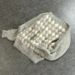 ニュージーランド製 90s Vintage  Handknits ハンドニット セーター クルーネック モヘア アーガイル柄 グレー ヴィンテージ ビンテージ レディースのサムネイル