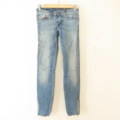 美品 DIESEL ディーゼル skinzee low zip ストレッチ ダメージ加工 ジップ スキニー デニムパンツ ジーンズ 084PX W25 ライトブルー レディース 古着 中古 USED