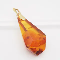 Q449 大粒 琥珀 コハク アンバー ペンダント トップ デザイン チャーム ヘッド