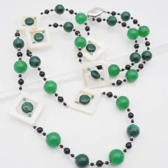 Q474 翡翠? ヒスイ? マラカイト 孔雀石 SILVER TOP ~~刻印 ネックレス オニキス シェル デザイン シルバー