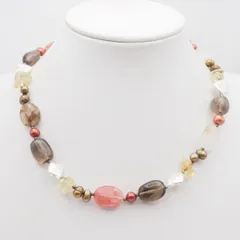 Q391 スモーキークォーツ バロックパール 真珠 ひし型 ネックレス カラーストーン マルチカラー デザイン シルバー 6月誕生石