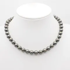 Q390 フェイクパール ネックレス グリーン ブラック系カラー デザイン シルバー