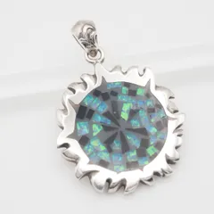 Q755 オパール オニキス風 925刻印 ペンダント トップ インレイ デザイン シルバー チャーム ヘッド ヴィンテージ 10月誕生石