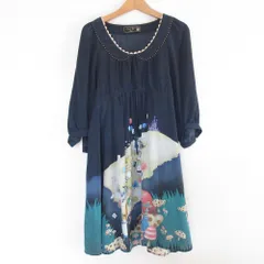 美品 flanche lippee black フランシュリッペブラック 春アリスたぽワンピース ミニドレス チュニック M ネイビー レディース 古着 中古 USED