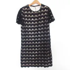 美品 kate spade new york ケイトスペード スカラップ 半袖 レースワンピース ミニドレス 2 ブラック レディース 古着 中古 USED