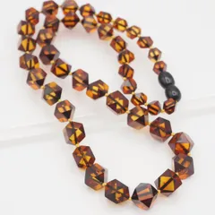 Q569 琥珀 コハク アンバー ネックレス デザインカット デザイン