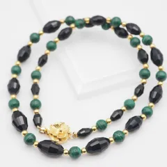 Q509 オニキス マラカイト 孔雀石 G.SILVER刻印 ネックレス ゴールドカラー デザイン シルバー