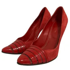 良品 Sergio Rossi セルジオロッシ スエード ポインテッドトゥ ハイヒール コンビパンプス 35.5 約22.5cm レッド レディース 古着 中古 USED