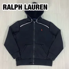 【アメカジ】POLO RALPH LAUREN ポロラルフローレン ジップアップパーカー フーディ M 裏起毛 ブラック 黒 刺繍ロゴ レッドポニー 着丈62.5cm 肩幅47cm 身幅(脇下)56.5cm 袖丈58.5cm【古着】