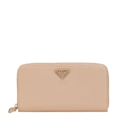 プラダ 三角ロゴプレート ラウンドファスナー 長財布 ベージュ サフィアーノレザー レディース PRADA【1-0210953】