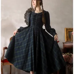 秋冬定番＊グリーンチェックの全円シャツワンピース Favorite（フェイバリット）オリジナル シャツワンピース マキシ丈 ロング チェック 英国  上品 大人 全円 たかみん管理番号599-5610