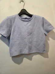 ZARA ザラ 半袖 クロップド ニット スカイブルー