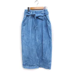 オデー ODEEH 前後スリット タイトスカート ロング丈 リボン コットン 綿 34 ライトブルー /FT2