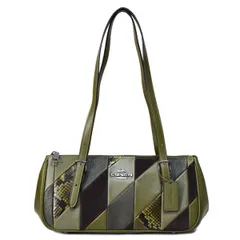 コーチ バッグ COACH パッチワーク スエード パイソン レザー スネーク アッシャー 横長 ショルダーバッグ オリーブマルチ CCE37
