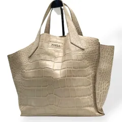 美品　FURLA フルラ　ハンドバッグ　クロコ型押し　レザー　ベージュ