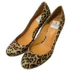 良品 LANVIN en Bleu ランバンオンブルー レオパード柄 ピンヒール パンプス 23cm ベージュ レディース 古着 中古 USED