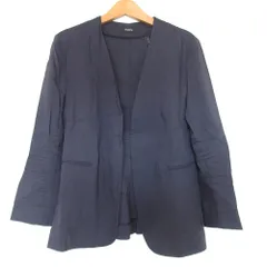 良品 theory セオリー リネン ストレッチ ノーカラー ジャケット 2 ネイビー レディース 古着 中古 USED
