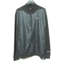 美品 OAKLEY オークリー ゴルフ ロゴ刺繡 ジップアップ ドッキング ニットジャケット ブルゾン M ブラック メンズ 古着 中古 USED
