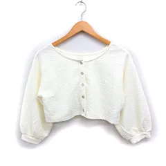 アルシーヴ archives ショート カーディガン 七分袖 無地 シワ加工 アイボリー 白 /FT12