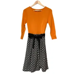 美品 Super Beauty スーパービューティー ドッキングワンピース サイズ40 オレンジ ブラック レディース 古着 中古 USED