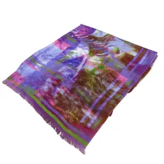 良品 LANVIN en Bleu ランバンオンブルー ウール フリンジ 大判 ストール ショール マフラー パープル系 レディース 古着 中古 USED