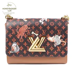 【美品】【中古】ルイ・ヴィトン Louis Vuitton ツイストロックMM キャットグラム 猫 ブラウン 茶色 チェーンショルダーバッグ 斜め掛け ショルダーストラップ付き レディース ゴールド金具 レアアイテム