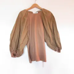 未使用 DESIGNWORKS デザインワークス 袖ボリューム布帛コンビシャツ 長袖 プルオーバー カットソー ブラウス 38 ブラウン レディース 古着 中古 USED