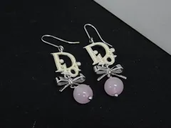 ■美品■ ChristianDior ディオール リボン ピアス アクセサリー レディース シルバー系×ピンク系 FR5524