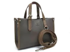 ■新品同様■ D.KELLY ディーケリー レザー 2WAY クロスボディ ハンドバッグ ショルダー 斜め掛け グレー系×ブラウン系 BM9865
