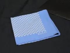 ■新品同様■ GUCCI グッチ シルク100% 大判 スカーフ ストール レディース ライトブルー系 FU5431