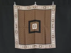 ■極美品■ FENDI フェンディ ズッカ柄 シルク100% 大判 スカーフ ストール レディース ブラウン系×アイボリー系 FU5455