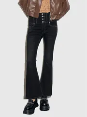 EMODA エモダ デニム スーパー ハイウエスト フレア パギンス ジーンズ フレア パンツ クロップド丈 美脚 脚長 無地 シンプル 042612470201