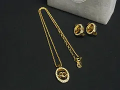 ■極美品■ ChristianDior ディオール ヴィンテージ クリップ式 イヤリング ネックレス アクセサリー 2点セット ゴールド系 FU5447