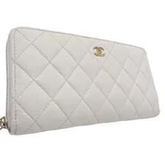 CHANEL シャネル ラウンドファスナー　マトラッセ キャビアスキン ホワイト　ランダムナンバー