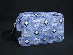 ■新品■未使用■ MCM エムシーエム モノグラム ヴィセトス柄 キャンバス ハンドバッグ マルチケース ポーチ ライトブルー系 FV4569
