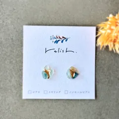 幻想的 フローライト 金継ぎ ピアス イヤリング ノンホールピアス 小ぶり 小さい ゴールド 金 天然石 グリーン 緑 ブルー 青 イエロー 黄色 ギフト プレゼント 贈り物 誕生日 母の日 記念日