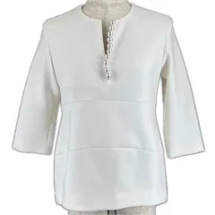 ★hiro様専用★美品▲YOKO CHAN ヨーコチャン YCB-218-114 フェイクパーツ付き 5分袖 スキッパー ブラウス ホワイト 36 日本製 正規品 レディース