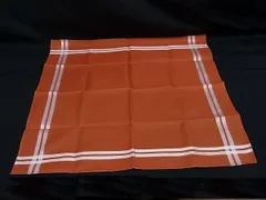 ■新品同様■ HERMES エルメス Hレリーフ コットン100％ ハンカチ ハンカチーフ メンズ レディース オレンジ系 FT5435