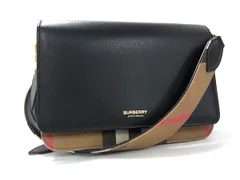 ■新品同様■ BURBERRY バーバリー ノバチェック レザー クロスボディ ショルダーバッグ 斜め掛け ブラック系×ブラウン系 FW2146