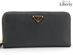 【新品同様】プラダ PRADA サフィアーノ トライアングル ジップアラウンド長財布 ラウンドファスナー長財布 NERO ブラック カーフレザー 1ML506
