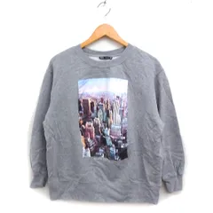 ザラ ZARA プリント スウェット トレーナー 裏起毛 コットン 綿 L グレー 灰 /FT36