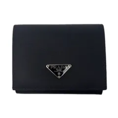 【中古】 プラダ 財布 ナイロン サフィアーノ レザー 三つ折り財布 ブラック シルバー 三角ロゴ M176 メンズ レディース