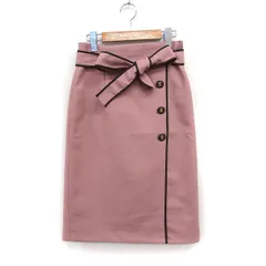 アプワイザーリッシェ Apuweiser-riche リバーシブル タイトスカート ミディ丈 グレンチェック 無地 1 グレー 灰 ピンク /FT12